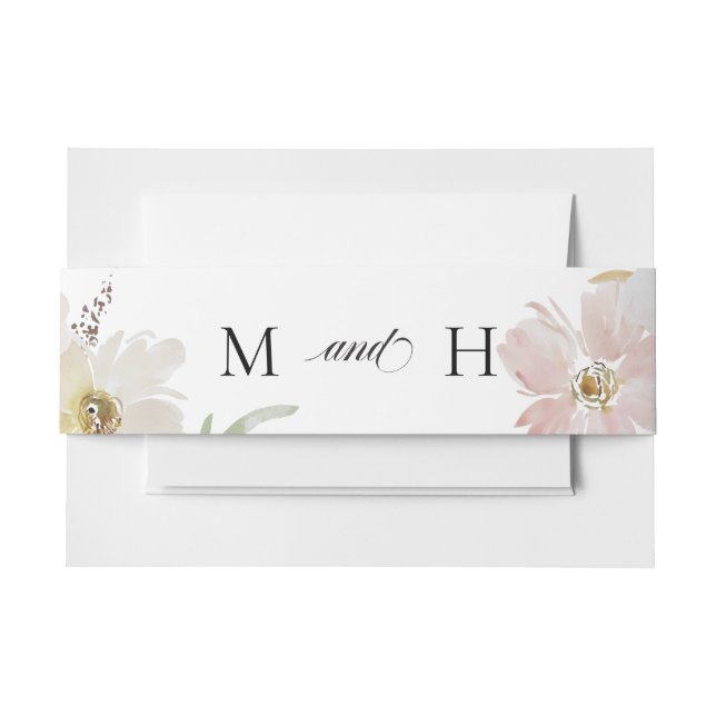 Cream and Blush Watercolor Flowers  Invitation Belly Band (Front Example)