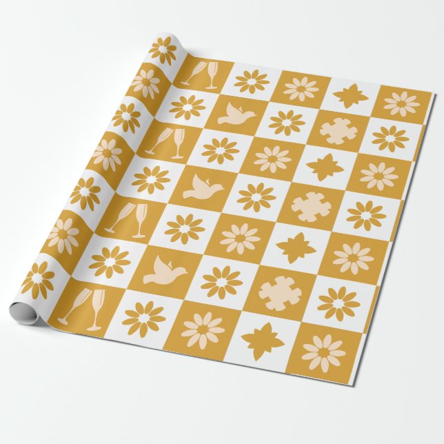 Cream and Brown Geometric Style in Wedding Wrapping Paper (Unrolled)