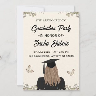 cream and brown watercolor graduation party invitation