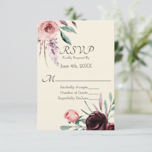 Cream and Burgundy Floral Wedding RSVP Card
