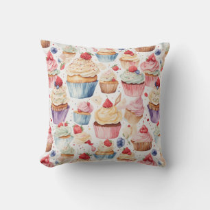 Cream and Cupcake Digital Patterns Throw Pillow