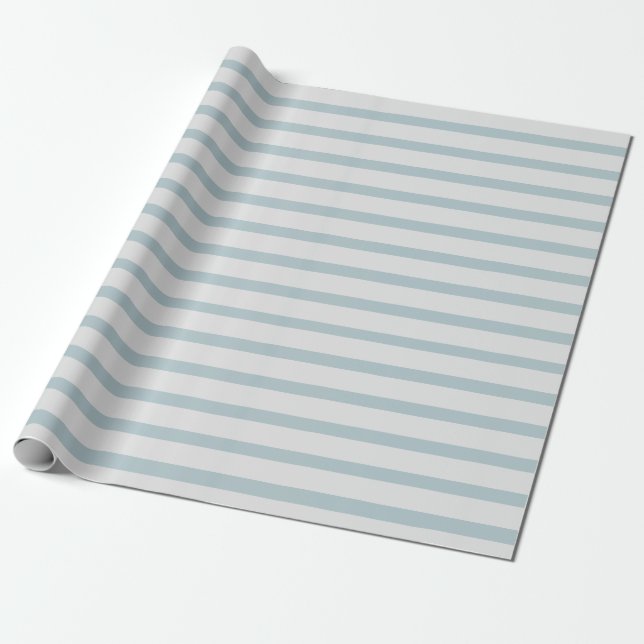 Cream and Dusty Blue Stripes Wrapping Paper (Unrolled)