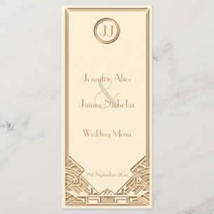 Cream and Gold Art Deco Gatsby Style Wedding Menu