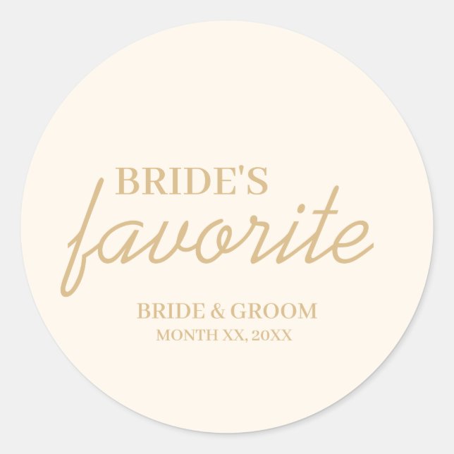 Cream and Gold Bride's Favourite Snack Wedding Classic Round Sticker (Front)
