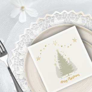 Cream and Gold Christmas Tree and Stars Napkin
