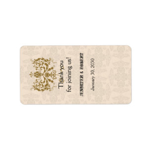 Cream and Gold Damask Wedding Lip Balm Label