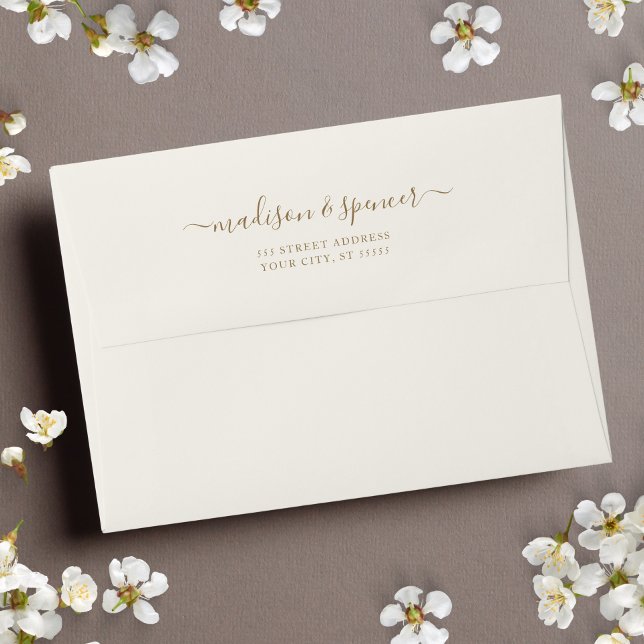 Cream and Gold elegant and modern Wedding 5x7 Envelope (Creator Uploaded)