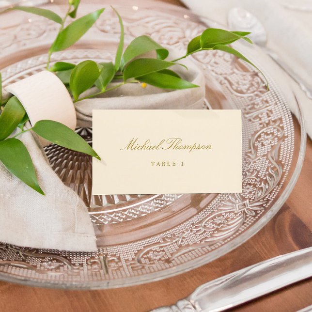 Cream and Gold Elegant Wedding Place Cards Flat (Cream and Gold Wedding Place Cards - Simple Elegant Script)