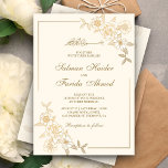 Cream and Gold Floral Leaves Branch Muslim Wedding Invitation<br><div class="desc">Invite your guests with this Islamic style wedding invitation featuring an intricate floral design and 'Bismillah' in Arabic calligraphy on a cream background. Simply add your event details on this easy-to-use template to make it a one-of-a-kind invitation. This card is fully customizable. All texts are editable and background color can...</div>