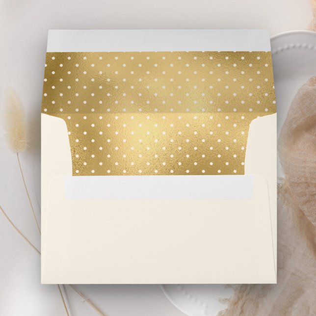 Cream and Gold Foil Polka Dots Pattern Envelope (Creator Uploaded)