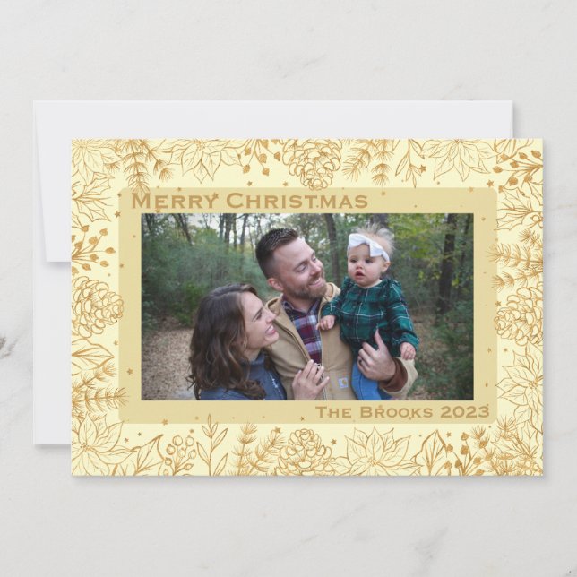 Cream and Gold Foliage Christmas Card (Front)