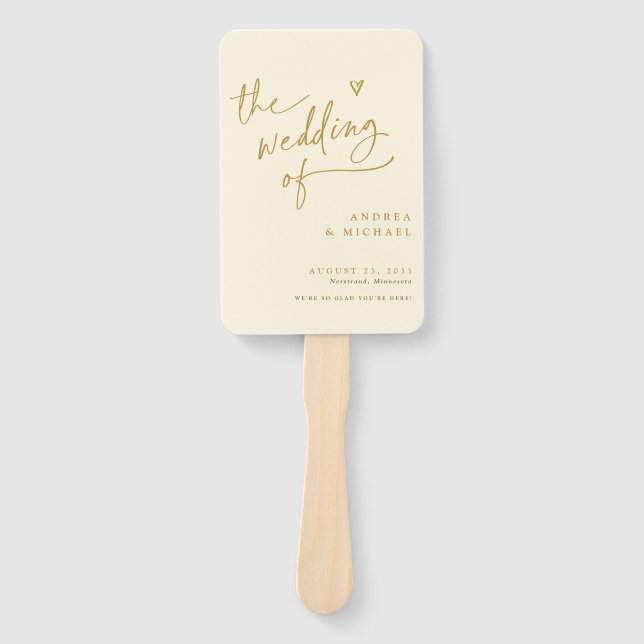 Cream and Gold Fun Wedding Program Fans (Front)