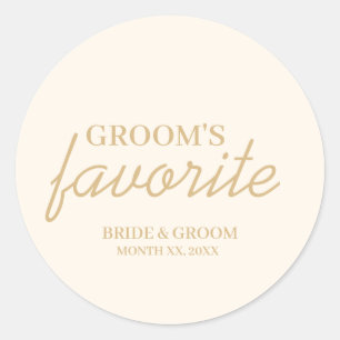 Cream and Gold Groom's Favourite Snack Wedding Classic Round Sticker