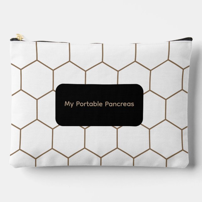 Cream and Gold Honeycomb "My Portable Pancreas"  Accessory Pouch (Front)