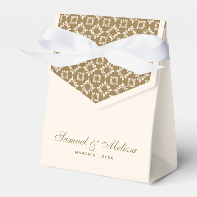 Cream and Gold Pattern Wedding Favor Box (Front Side)