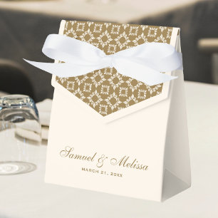 Cream and Gold Pattern Wedding Favor Box