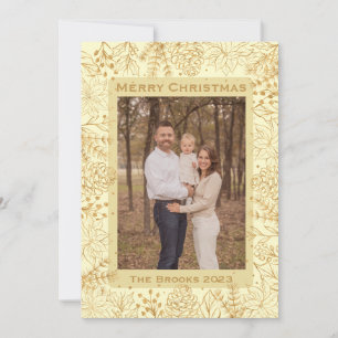 Cream and Gold Vertical Foliage Christmas Card