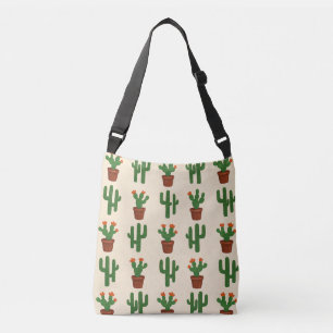 Cream and Green Cactus Plants  Crossbody Bag