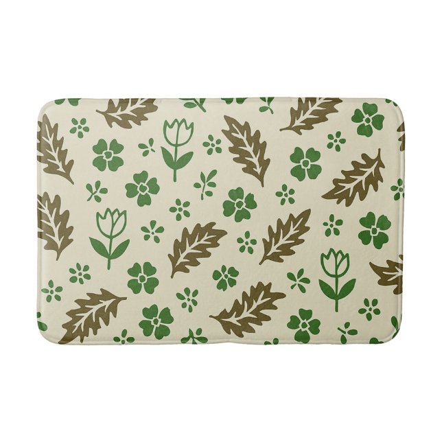 Cream and Green Floral Bath Mat (Front)