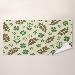 Cream and Green Floral Bath Towel