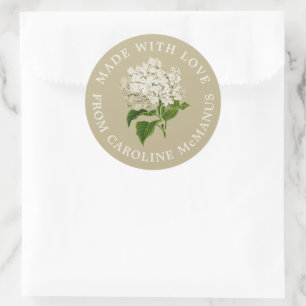 Cream and Green Hydrangea Made with Love Classic Round Sticker