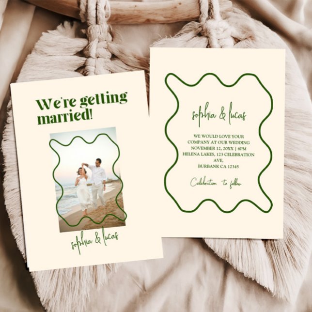 Cream and Green  Simple Modern Wedding Invitation (Creator Uploaded)