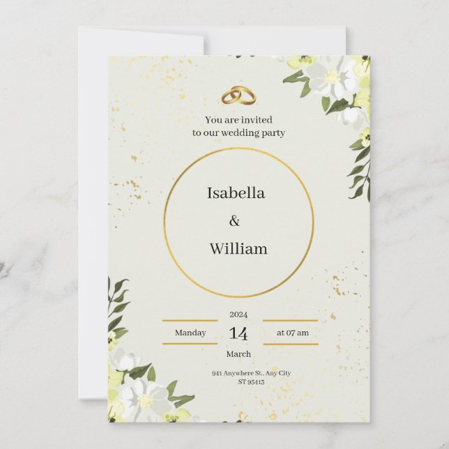 Cream and Green Wedding Invitation (Front)