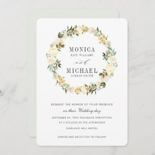 Cream and Grey   Botanical Floral Wreath Wedding Invitation