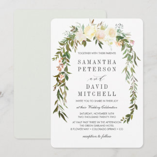 Cream and Grey | Botanical Garland Floral Wedding Invitation