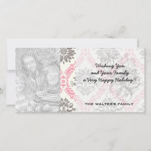 cream and grey tan damask bliss holiday card