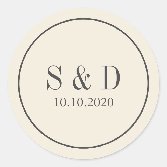 Cream and Grey |  Wedding Classic Monogram Classic Round Sticker (Front)