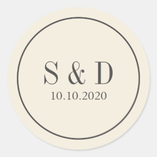 Cream and Grey    Wedding Classic Monogram Round Sticker