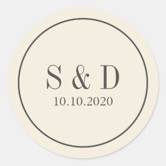 Cream and Grey |  Wedding Classic Monogram Round Sticker