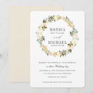 Cream and Ivory   Botanical Floral Wreath Wedding Invitation