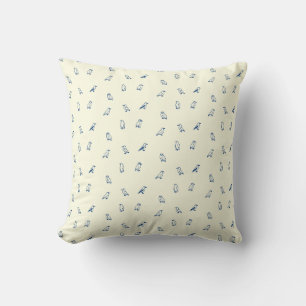 Cream and Navy Arctic Bird Pattern with Puffins Throw Pillow