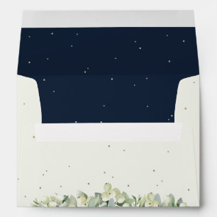 Cream and Navy Snowberry+Eucalyptus Wedding A7 Envelope