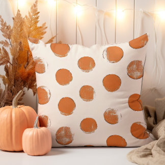 Cream and Orange Dot Stamp Pattern Throw Pillow