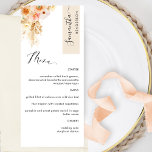Cream and Peach Blush Personalized with Guest Name Menu<br><div class="desc">Why spend in place cards and menu cards when you can have an elegant All-in-one elegant Menu personalized with each guest name! Contemporary, simple and elegant design with exquisite watercolor floral detail in a beautiful blend of peach, orange, blush, dusty coral, cream and champagne hues. Modern hand written calligraphy elements....</div>
