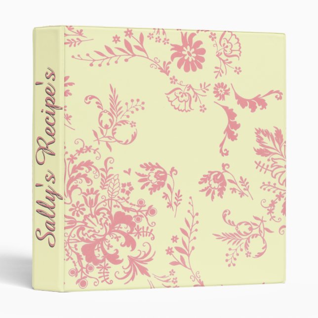 Cream and Pink Damask Recipe Binder (Front/Spine)