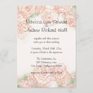 Cream and Pink Roses Wedding Invitation