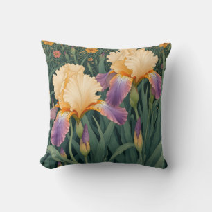 Cream and Purple Iris Throw Pillow
