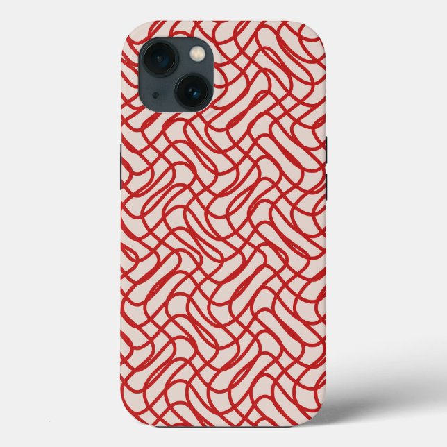 Cream And Red Abstract Line Pattern Case-Mate iPhone Case (Back)