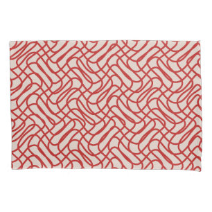 Cream And Red Abstract Line Pattern Pillowcase
