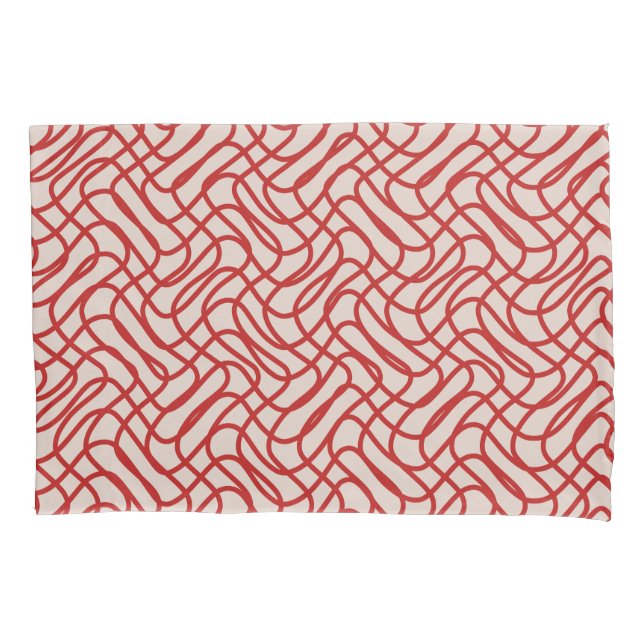 Cream And Red Abstract Line Pattern Pillowcase (Front)