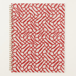 Cream And Red Abstract Line Pattern Planner
