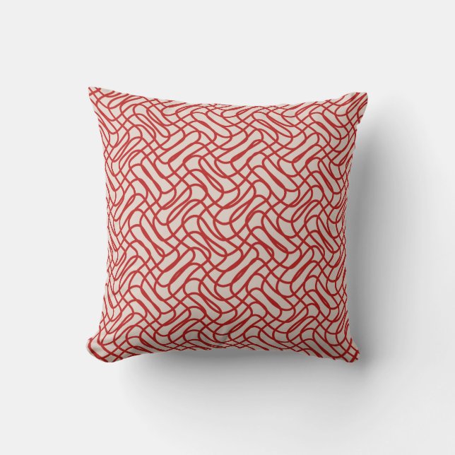 Cream And Red Abstract Line Pattern Throw Pillow (Front)