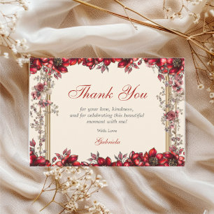 Cream and Red Golden Tiara Floral Quinceañera Thank You Card