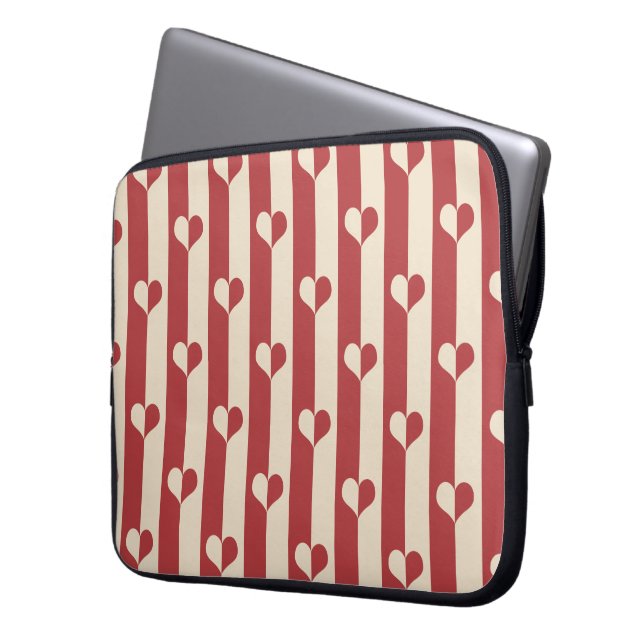 Cream and Red Hearts Striped Electronics Sleeves (Front Left)