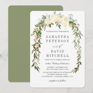 Cream and Sage | Botanical Garland Floral Wedding Invitation