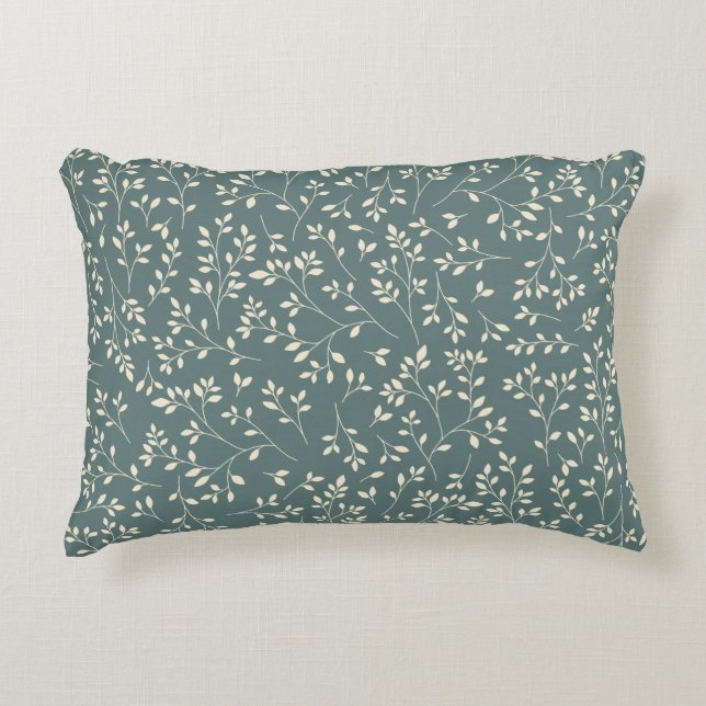 Cream and Sage Green Botanical Vine Pattern Accent Pillow (Front)
